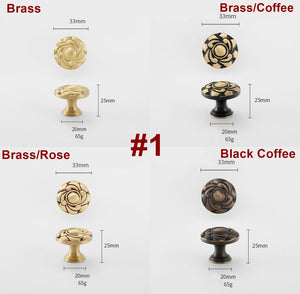 Solid Brass Floral Cabinet Pulls & Knobs - Black Finish Hardware - #1 Brass/Coffee / 1pc