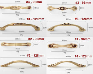 Solid Brass Floral Cabinet Pulls & Knobs - Antique Bronze Finish - #2 - 96mm / 1pc