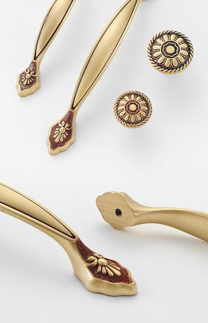Solid Brass Floral Cabinet Pulls & Knobs - Antique Bronze Finish - #4 - 128mm / 1pc