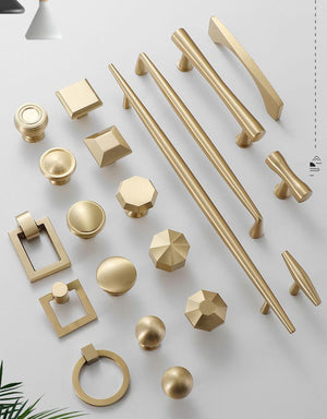 Solid Brass Geometric Cabinet Pulls & Knobs - Matte Gold Finish - #1 / 1pc
