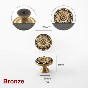 Solid Brass Floral Cabinet Pulls & Knobs - Silver Finish Hardware - Bronze / 1pc