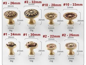 Solid Brass Floral Cabinet Pulls & Knobs - Bronze Finish Hardware - #1 - 30mm / 1pc
