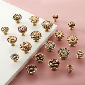 Solid Brass Floral Cabinet Pulls & Knobs - Gold Finish for Cabinets - #1 - 24mm / 1pc