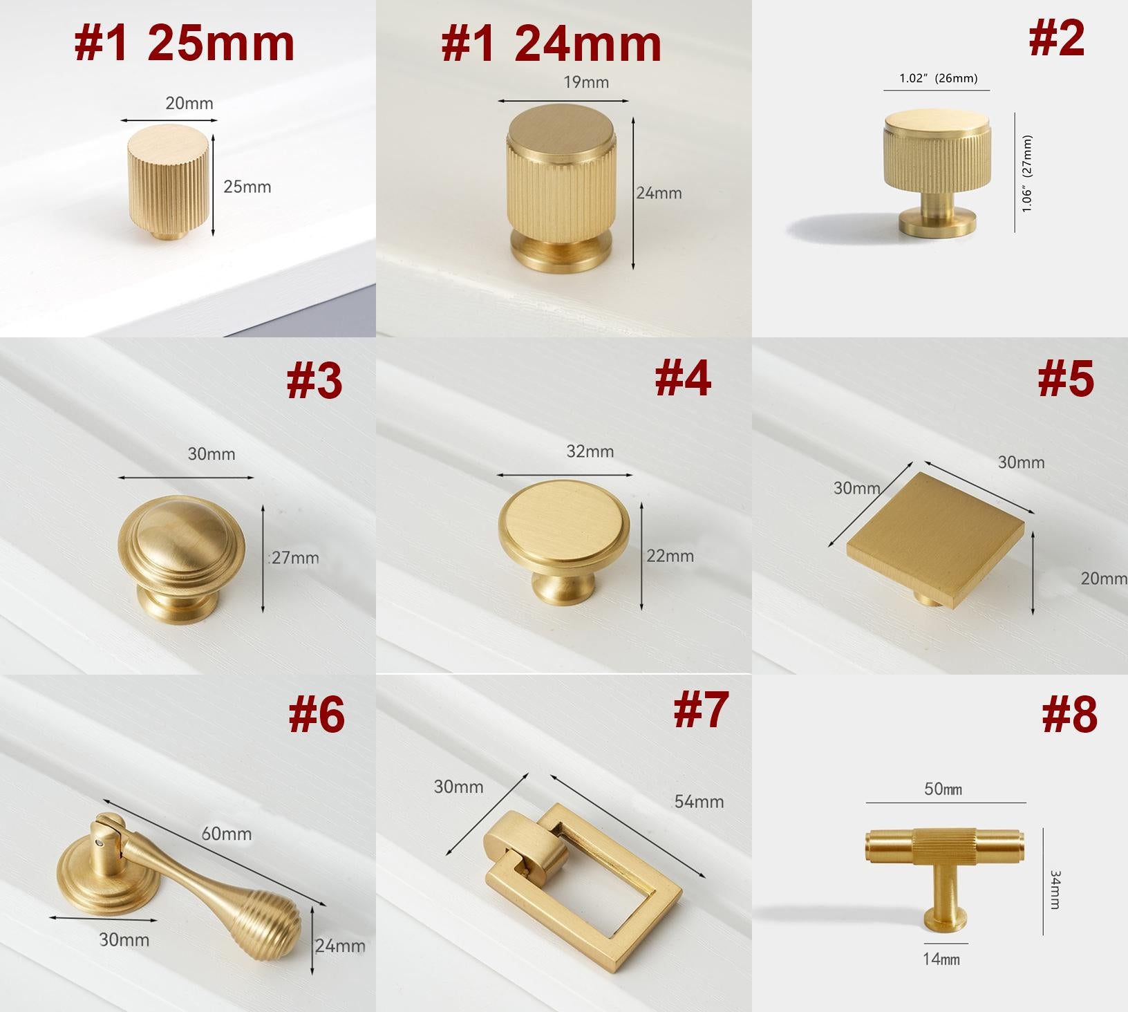 Luxury Gold Solid Brass Cabinet Handles Modern Minimalist Art Deco Drawer Pulls with Knurled Texture for Kitchens Wardrobes Dressers
