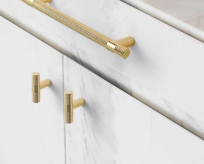 Knurled T Bar Cabinet Solid Brass Pulls Modern Industrial Handles Gold Black Kitchen Dresser Closet Drawers Contemporary Interiors