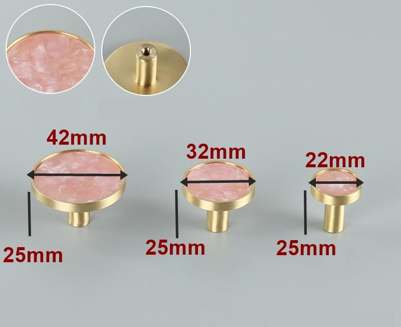 Luxury Modern Resin Cabinet Solid Brass Knobs Marble Terrazzo Glitter Inlays Gold Round Pulls Drawers Furniture Doors