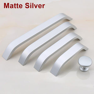 Solid Brass Round Cabinet Pulls & Knobs - Black Finish for Cabinets - 160mm - Matte Silver / 1pc