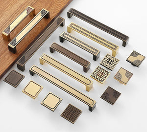 Solid Brass Geometric Cabinet Pulls & Knobs - Antique Bronze Finish - #1 Square - Brass / 1pc