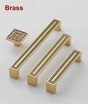 Solid Brass Geometric Cabinet Pulls & Knobs - Antique Bronze Finish - #1 Square Br.+Black / 1pc