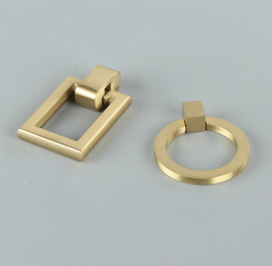 Solid Brass Round Cabinet Ring Pulls - Brushed Gold Finish Hardware - #4 / 1pc