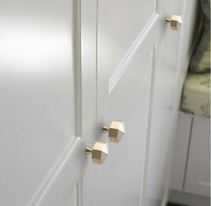 Solid Brass Geometric Cabinet Pulls & Knobs - Brushed Gold Finish - #2 Brass / 1pc
