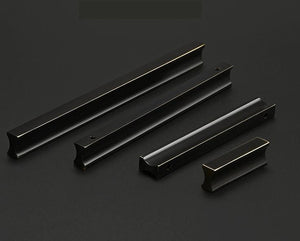 Solid Brass Geometric Cabinet Pulls & Knobs - Brushed Gold Finish - #3 Black / 1pc