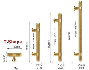 Solid Brass Knurled Cabinet Pulls & Knobs - Brushed Gold Finish - 96mm / 1pc