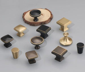 Solid Brass Square Cabinet Pulls & Knobs - Black Finish Hardware - #1 Brass / 1pc