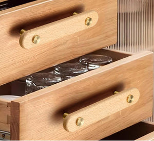 Wood Cabinet Pulls & Knobs - Gold Finish for Cabinets & Drawers - Walnut 128mm / 1pc