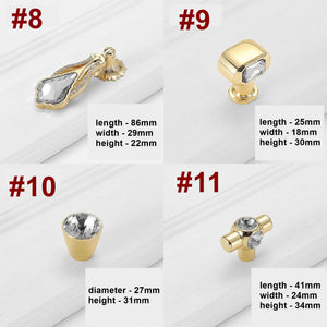 Alloy Diamond Cabinet Pulls & Knobs - Gold Finish for Wardrobes - #4 / 1pc