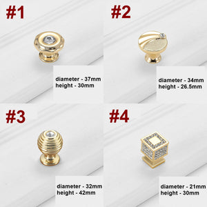 Alloy Diamond Cabinet Pulls & Knobs - Gold Finish for Wardrobes - #2 / 1pc