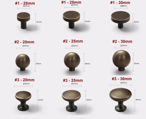Solid Brass Round Cabinet Pulls & Knobs - Bronze Finish Hardware - #1 - 25mm / 1pc