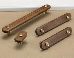 Wood Cabinet Pulls & Knobs - Gold Finish for Cabinets & Drawers - Walnut 96mm / 1pc