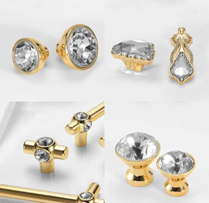Alloy Diamond Cabinet Pulls & Knobs - Gold Finish for Wardrobes - #1 / 1pc