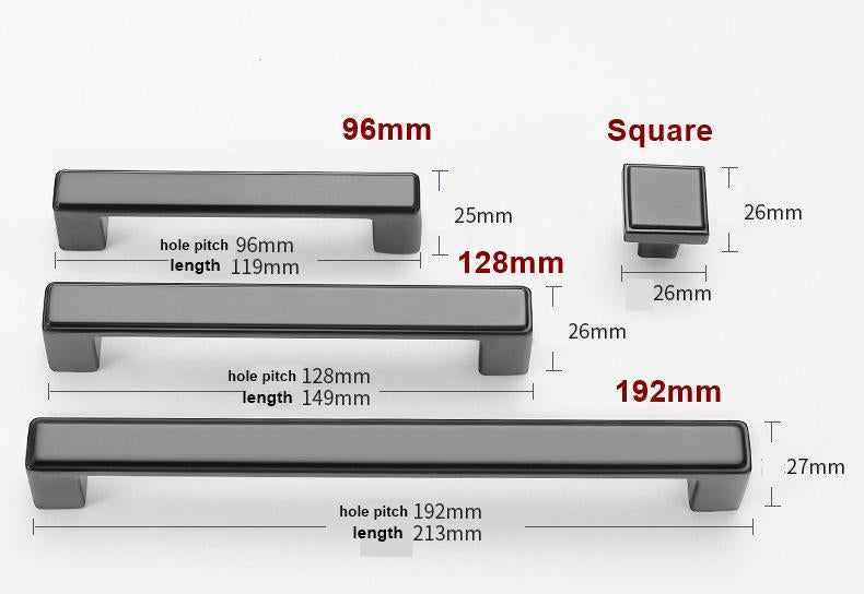 Modern Minimalist Metal Cabinet Handles Square Drawer Pulls Black Gold Silver Zinc Alloy Kitchen Door Knobs Pulls Closet Dresser Furniture