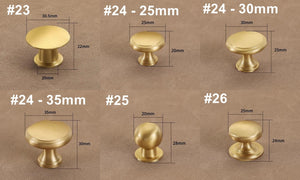 Solid Brass Round Cabinet Pulls & Knobs - Brushed Gold Finish - #3 / 1pc