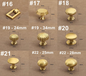 Solid Brass Round Cabinet Pulls & Knobs - Brushed Gold Finish - #2 / 1pc