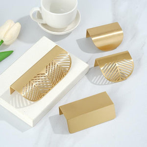 Solid Brass Leaf Cabinet Edge Pulls - Gold Finish for Wardrobes - #2 - 60mm / 1pc