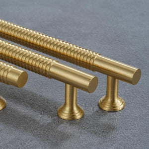 Solid Brass Knurled Cabinet Pulls & Knobs - Brushed Gold Finish - #3 - 96mm / 1pc