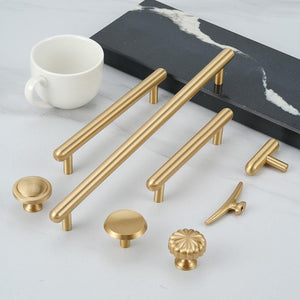 Solid Brass Square Cabinet Pulls & Knobs - Brushed Gold Finish - #1 / 1pc