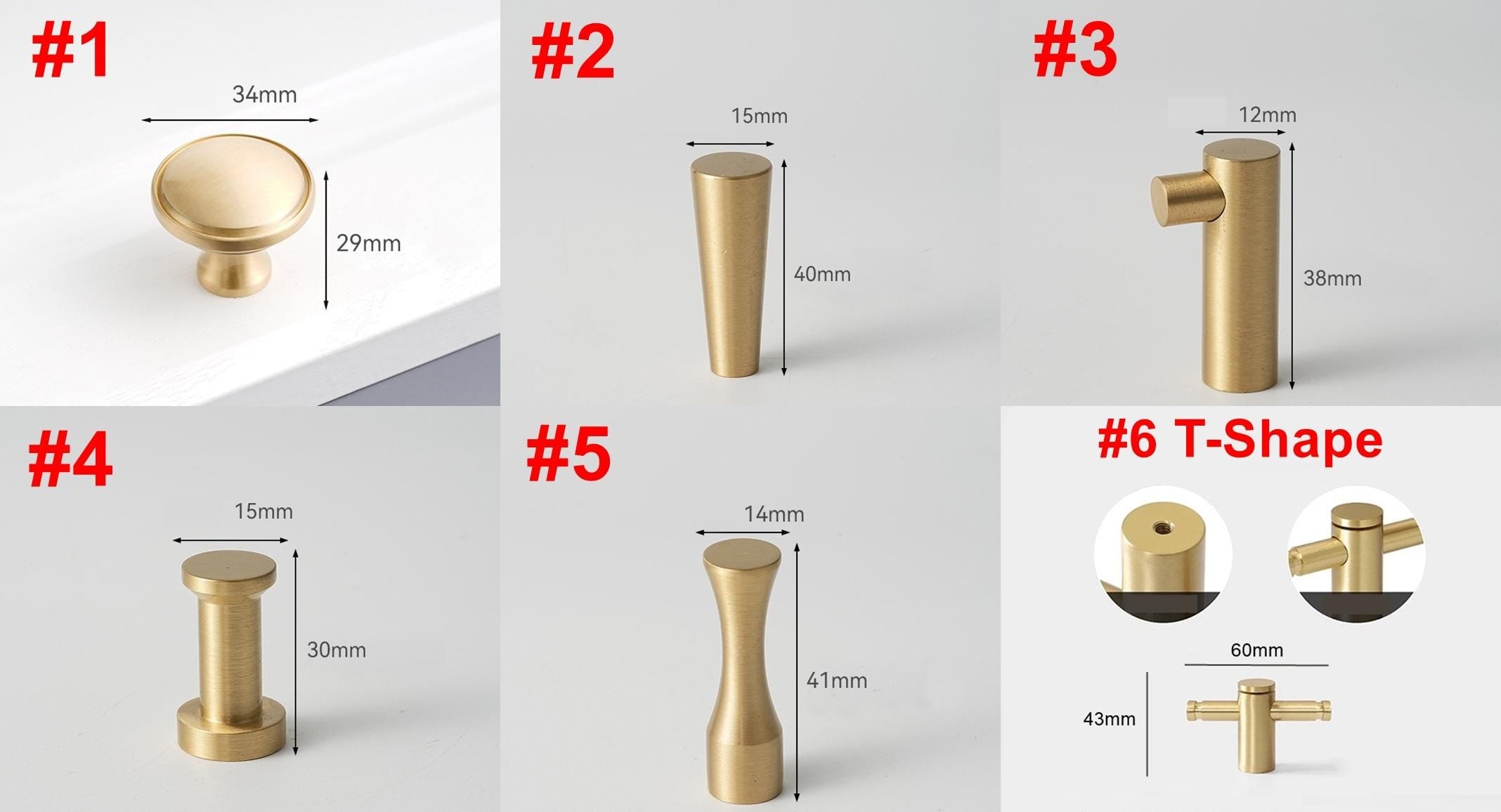 Solid Brass Cylinder Cabinet Pulls Minimalist Kitchen Handles T Knobs for Modern Drawers Wardrobes Cupboards in Gold Finish
