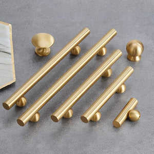 Solid Brass Round Cabinet Pulls & Knobs - Brushed Gold Finish - #1 - 128mm / 1pc
