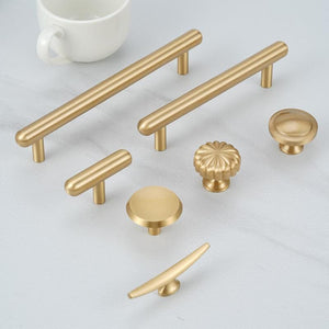 Solid Brass Square Cabinet Pulls & Knobs - Brushed Gold Finish - #2 - 33.5mm / 1pc