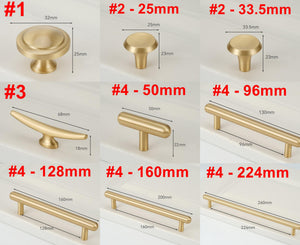 Solid Brass Square Cabinet Pulls & Knobs - Brushed Gold Finish - #2 - 25mm / 1pc