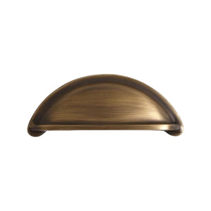 Open-Back Cup Pull in Antique Brass, front view.
