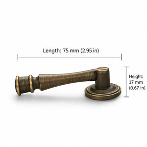 Measurements for tapered antique bronze brass drop pull, style #18.