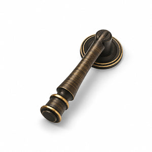 Side and mounting view of tapered antique bronze brass drop pull, style #18.