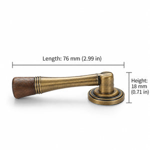 Measurements for dark wood-ended bronze-finish drop pull with round mounting plate, style #7 Bronze (76 mm).