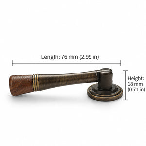Measurements for dark wood-ended coffee-finish drop pull with round mounting plate, style #7 Coffee (76 mm).