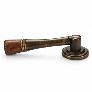 Dark wood-ended coffee-finish drop pull with round mounting plate, style #7 Coffee (76 mm).