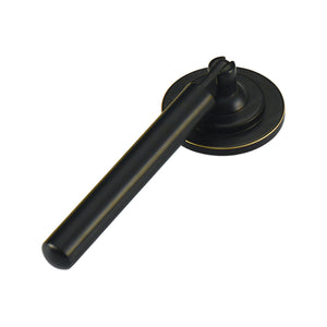 Black hinged straight drop pull with a round backplate, option No. 9.