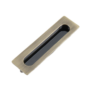 Bronze-tone rectangular recessed cabinet pull with a dark finger grip, 138 mm.