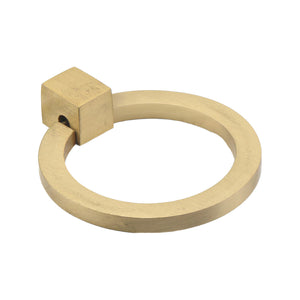 Brass-tone circular ring pull with a square mounting block, option No. 8.