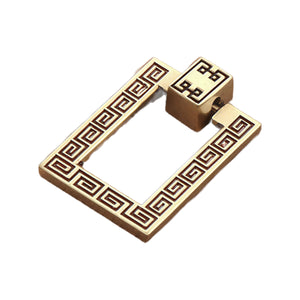 Brass-tone square ring pull with a Greek key pattern, option No. 4.