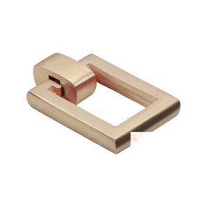 Brushed gold rectangular hinged ring pull with a square mounting block, option No. 7.