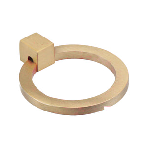 Brushed gold round hinged ring pull with a square mounting block, option No. 5.