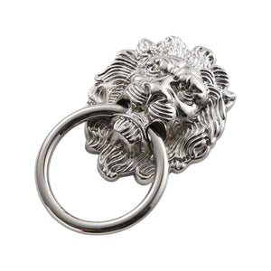 Silver-tone lion-head ring pull with a circular drop ring, option No. 2.