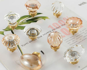 Solid Brass Crystal Cabinet Pulls & Knobs - Brass/Clear Finish - #4 Champagne / 1pc