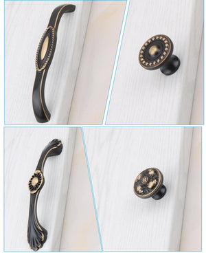 Solid Brass Floral Cabinet Pulls & Knobs - Brushed Gold Finish - #8 - 128mm / 1pc