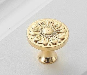 Solid Brass Floral Cabinet Pulls & Knobs - Gold Finish for Cabinets - #2 24mm / 1pc